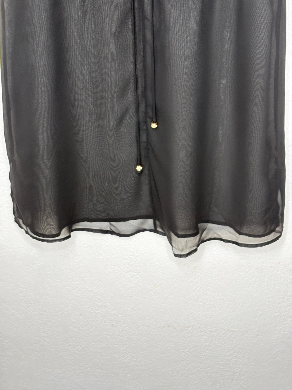 90s  Black Sheer Georgette Tunic Deep V Neck Cyber Y2K Weightless Drama M - Picture 4 of 8